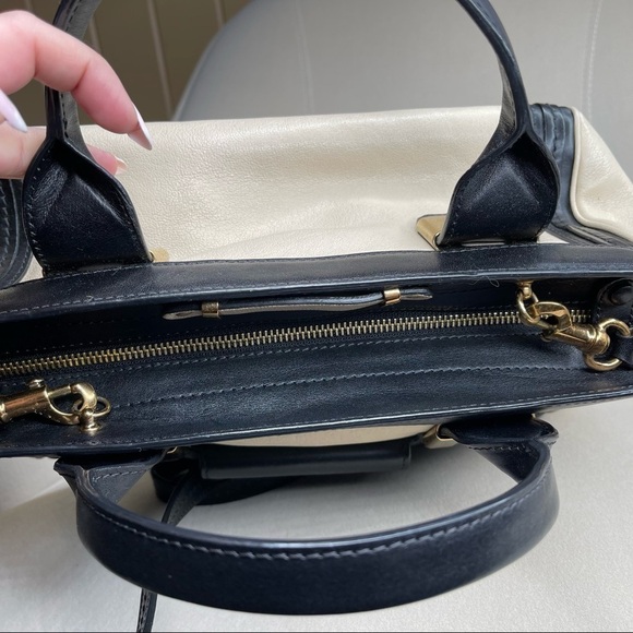 CHLOE Alice Cream & Black Leather Convertible Satchel Bag Handbag Shoulder Strap - Picture 4 of 9